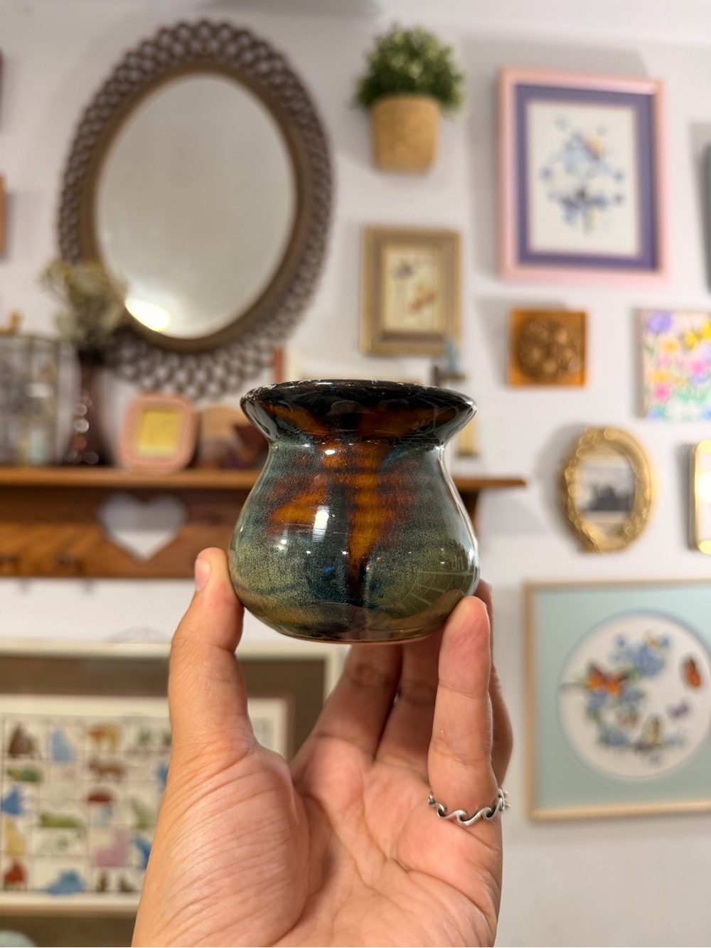 & Other Stories Small Ceramic Vase in Brown and Green